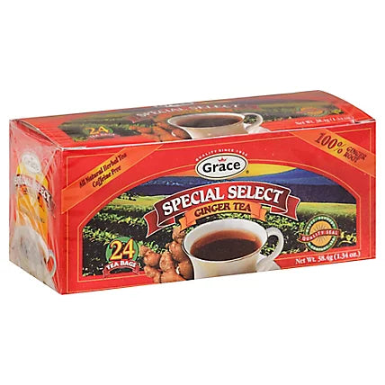 Grace All Natural Herbal Caffeine Free Ginger Tea 24 Tea Bags